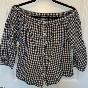 Merona Black and White Gingham Off The Shoulder Blouse Medium